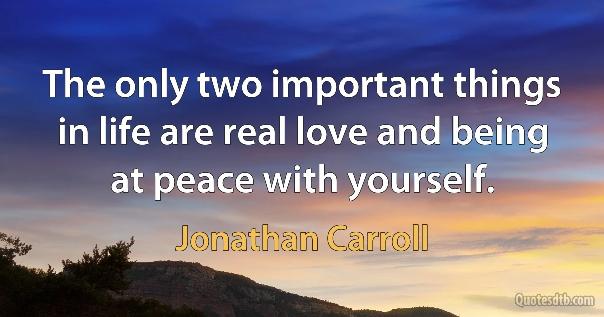 The only two important things in life are real love and being at peace with yourself. (Jonathan Carroll)