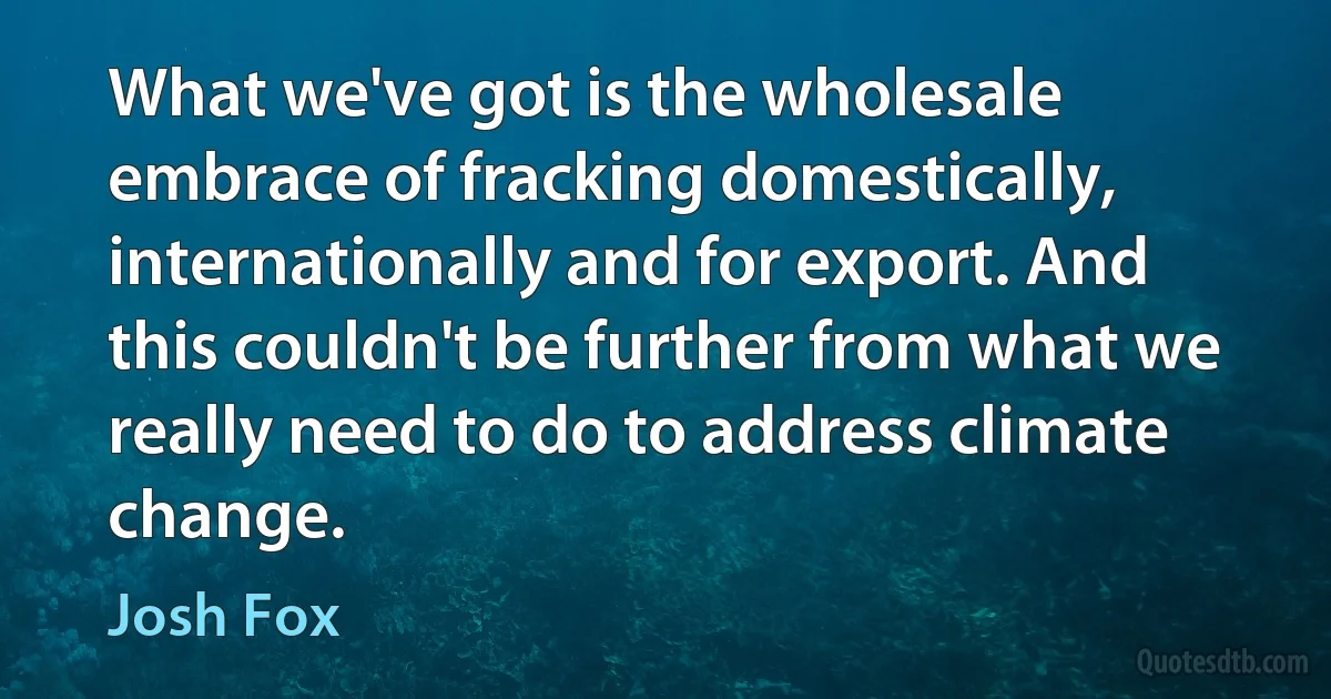 What we've got is the wholesale embrace of fracking domestically, internationally and for export. And this couldn't be further from what we really need to do to address climate change. (Josh Fox)