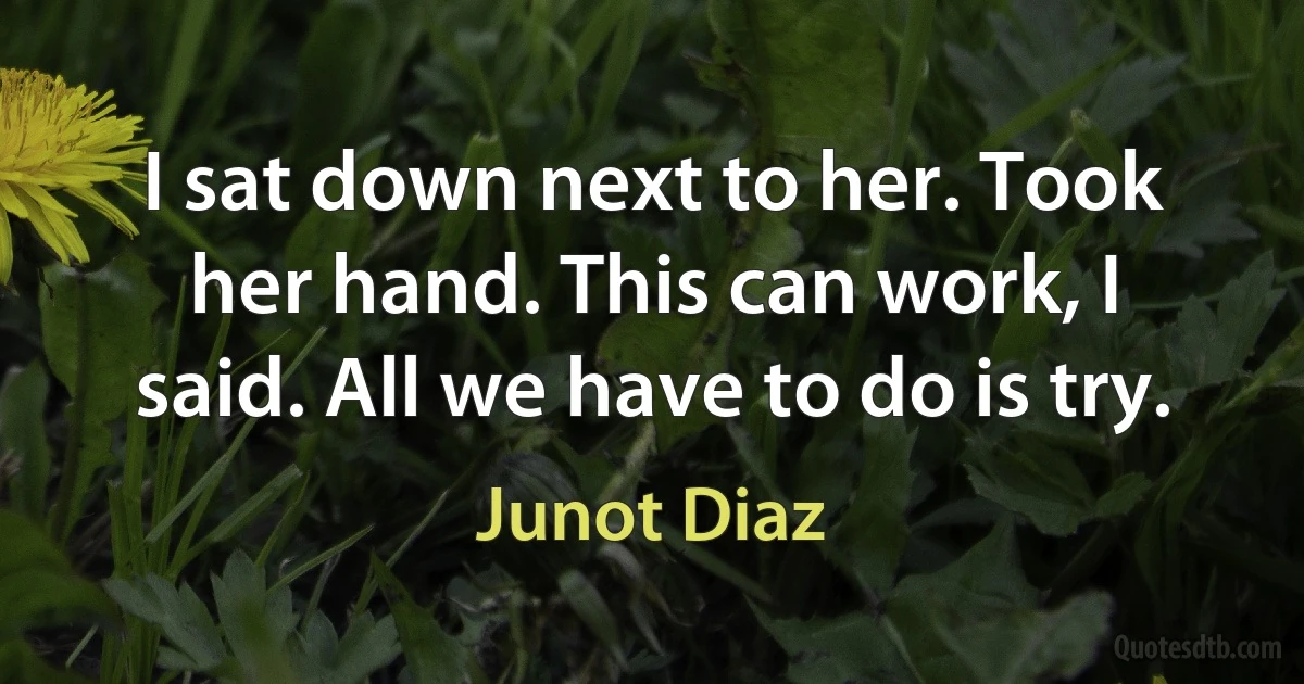 I sat down next to her. Took her hand. This can work, I said. All we have to do is try. (Junot Diaz)