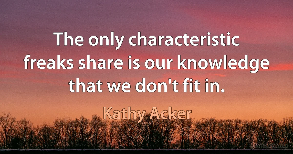 The only characteristic freaks share is our knowledge that we don't fit in. (Kathy Acker)