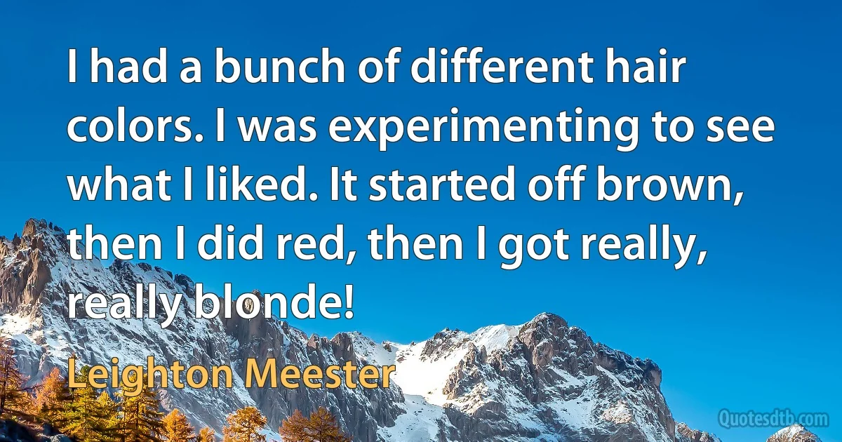 I had a bunch of different hair colors. I was experimenting to see what I liked. It started off brown, then I did red, then I got really, really blonde! (Leighton Meester)