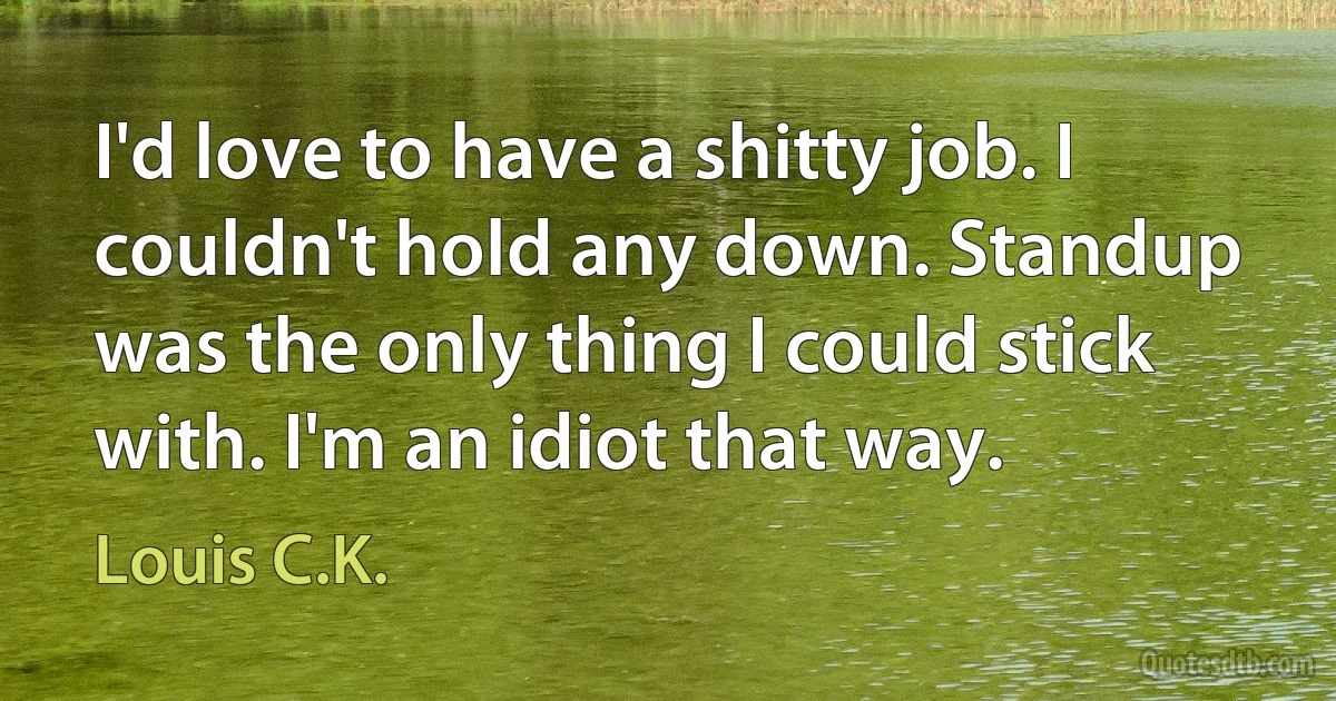 I'd love to have a shitty job. I couldn't hold any down. Standup was the only thing I could stick with. I'm an idiot that way. (Louis C.K.)