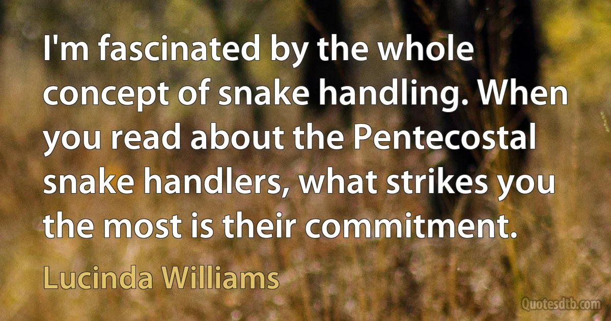 I'm fascinated by the whole concept of snake handling. When you read about the Pentecostal snake handlers, what strikes you the most is their commitment. (Lucinda Williams)