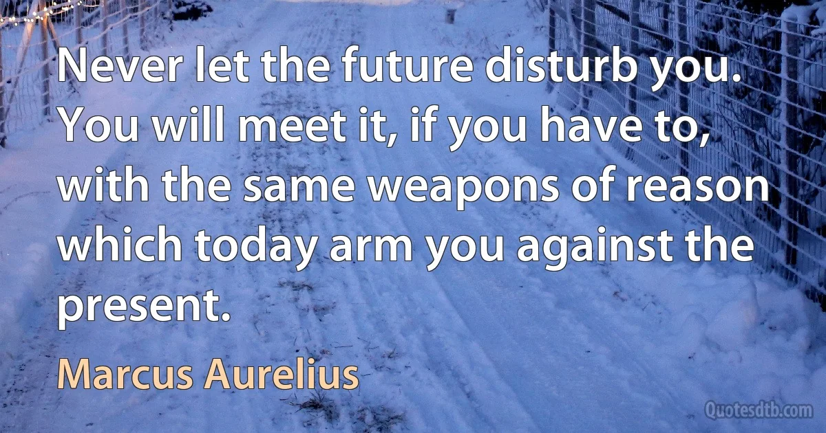 Never let the future disturb you. You will meet it, if you have to, with the same weapons of reason which today arm you against the present. (Marcus Aurelius)