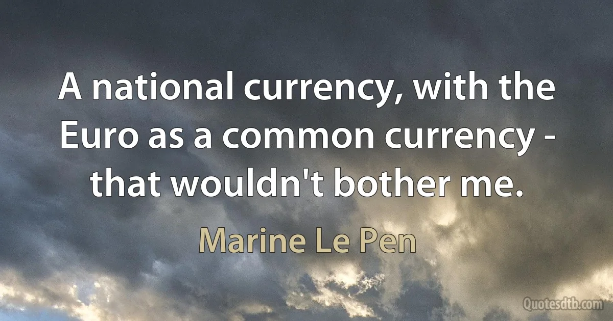 A national currency, with the Euro as a common currency - that wouldn't bother me. (Marine Le Pen)