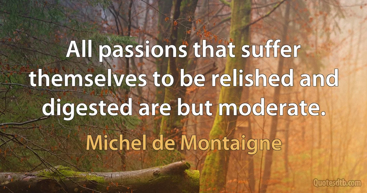 All passions that suffer themselves to be relished and digested are but moderate. (Michel de Montaigne)