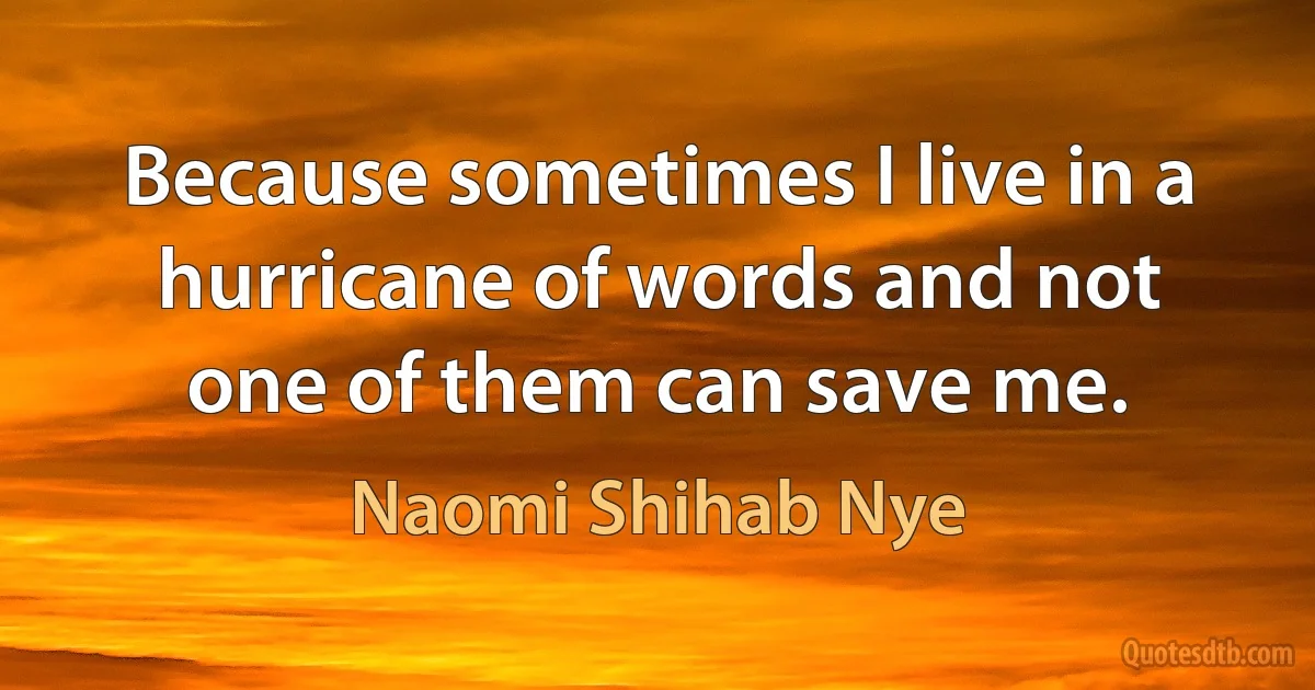 Because sometimes I live in a hurricane of words and not one of them can save me. (Naomi Shihab Nye)