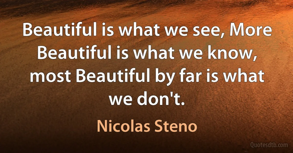 Beautiful is what we see, More Beautiful is what we know, most Beautiful by far is what we don't. (Nicolas Steno)