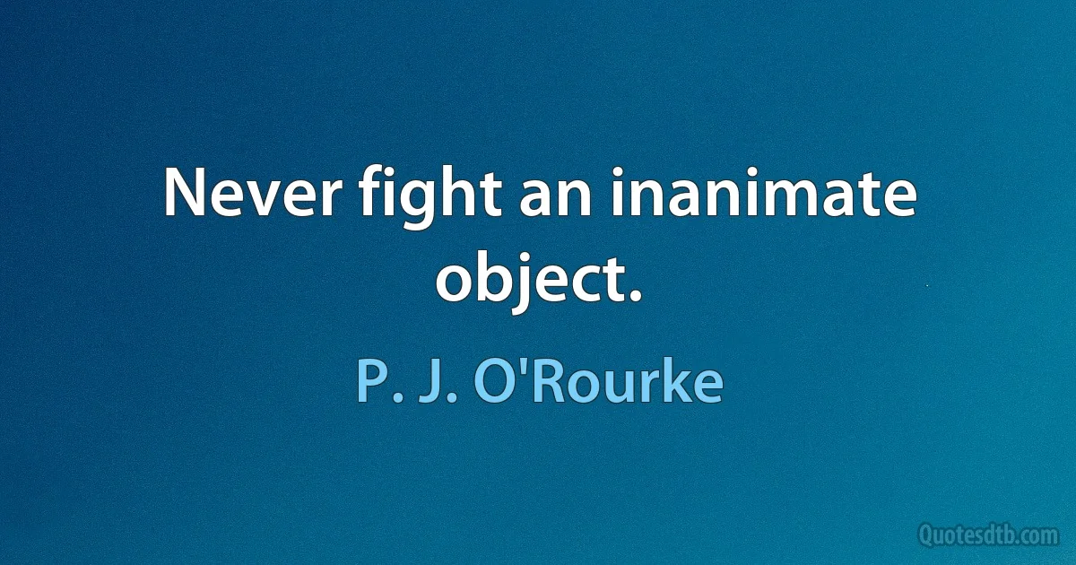 Never fight an inanimate object. (P. J. O'Rourke)