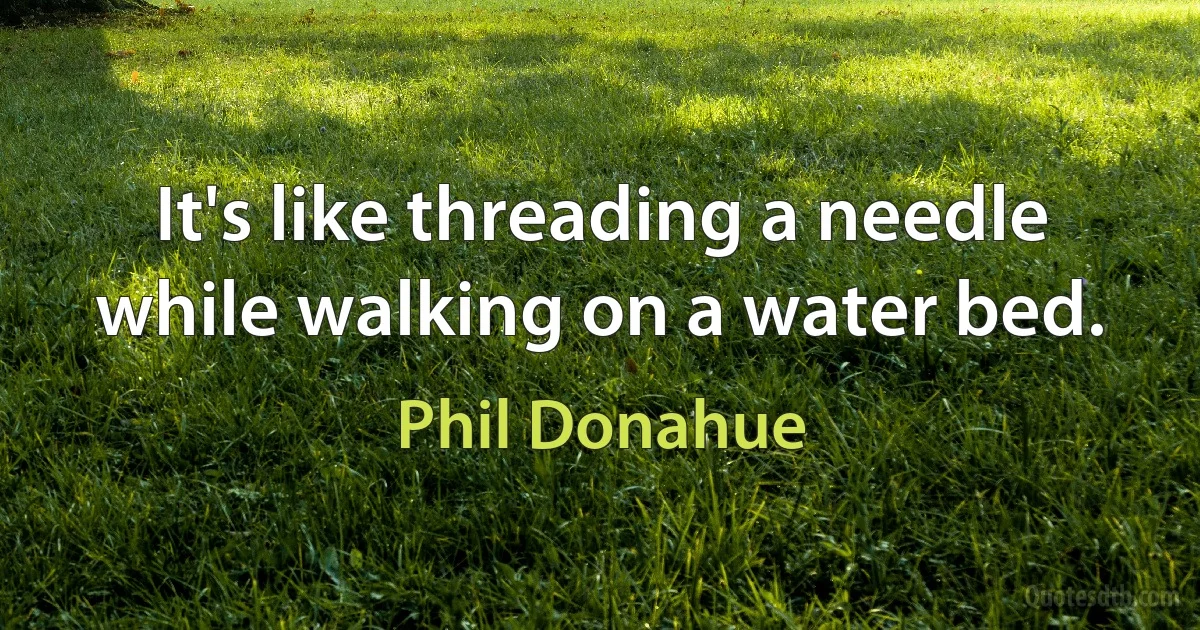 It's like threading a needle while walking on a water bed. (Phil Donahue)