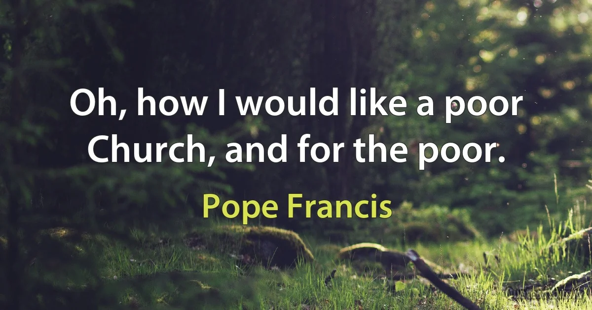 Oh, how I would like a poor Church, and for the poor. (Pope Francis)