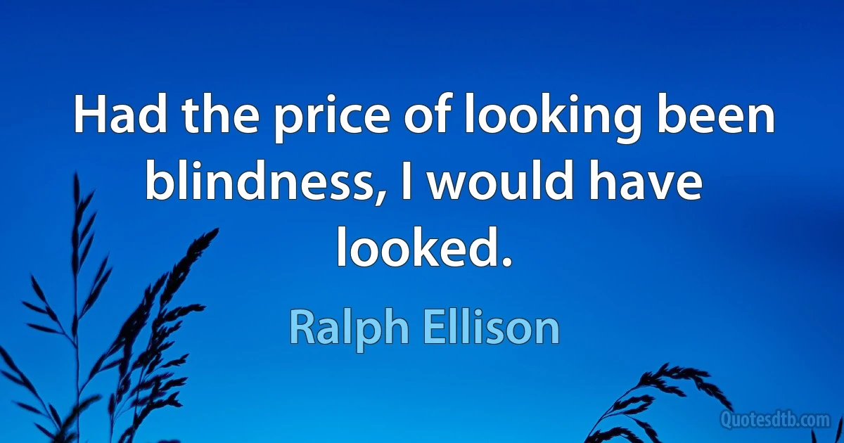 Had the price of looking been blindness, I would have looked. (Ralph Ellison)