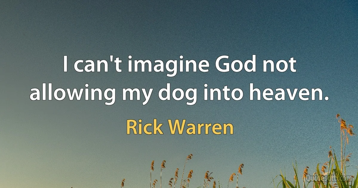 I can't imagine God not allowing my dog into heaven. (Rick Warren)