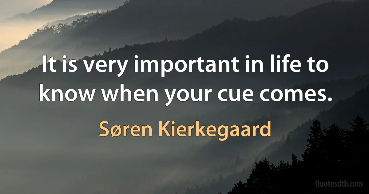 It is very important in life to know when your cue comes. (Søren Kierkegaard)