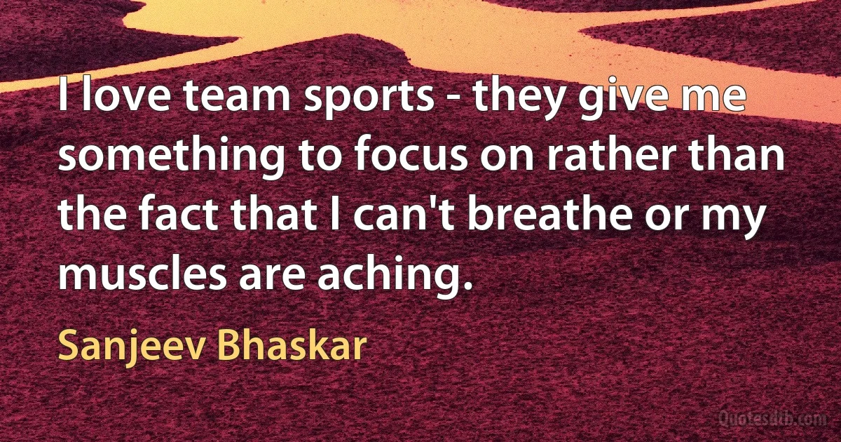 I love team sports - they give me something to focus on rather than the fact that I can't breathe or my muscles are aching. (Sanjeev Bhaskar)