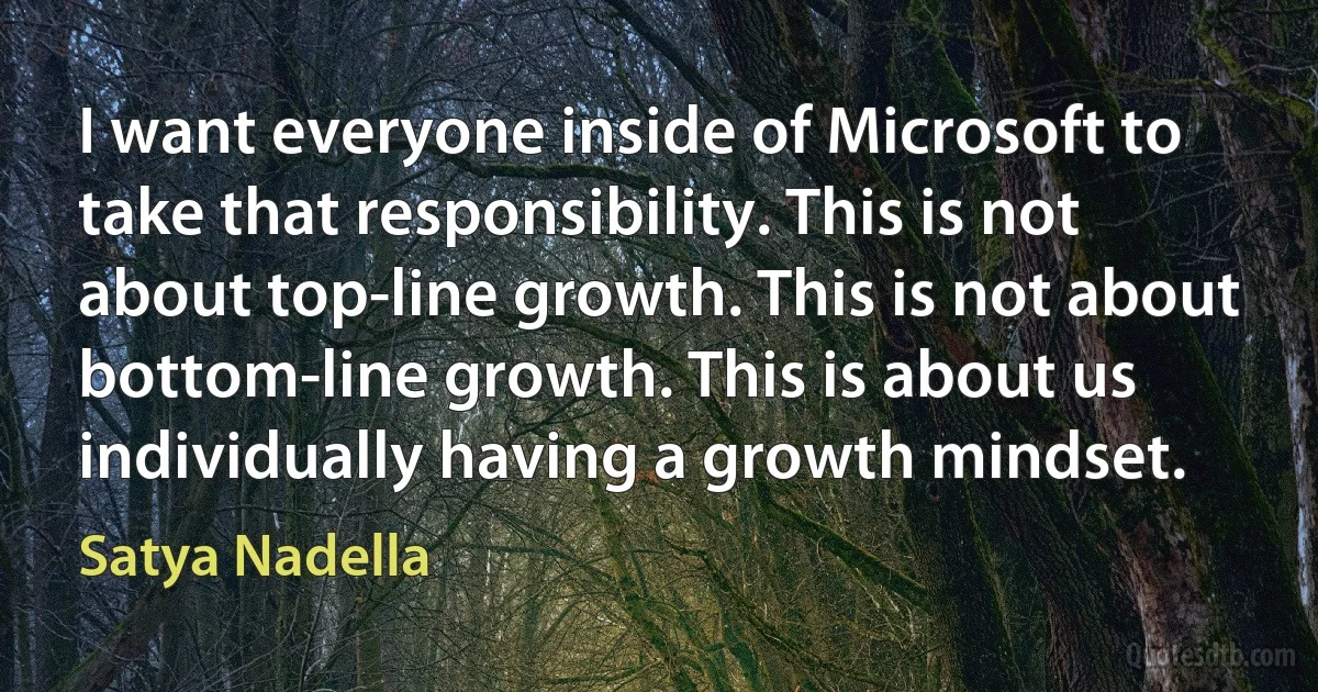 I want everyone inside of Microsoft to take that responsibility. This is not about top-line growth. This is not about bottom-line growth. This is about us individually having a growth mindset. (Satya Nadella)