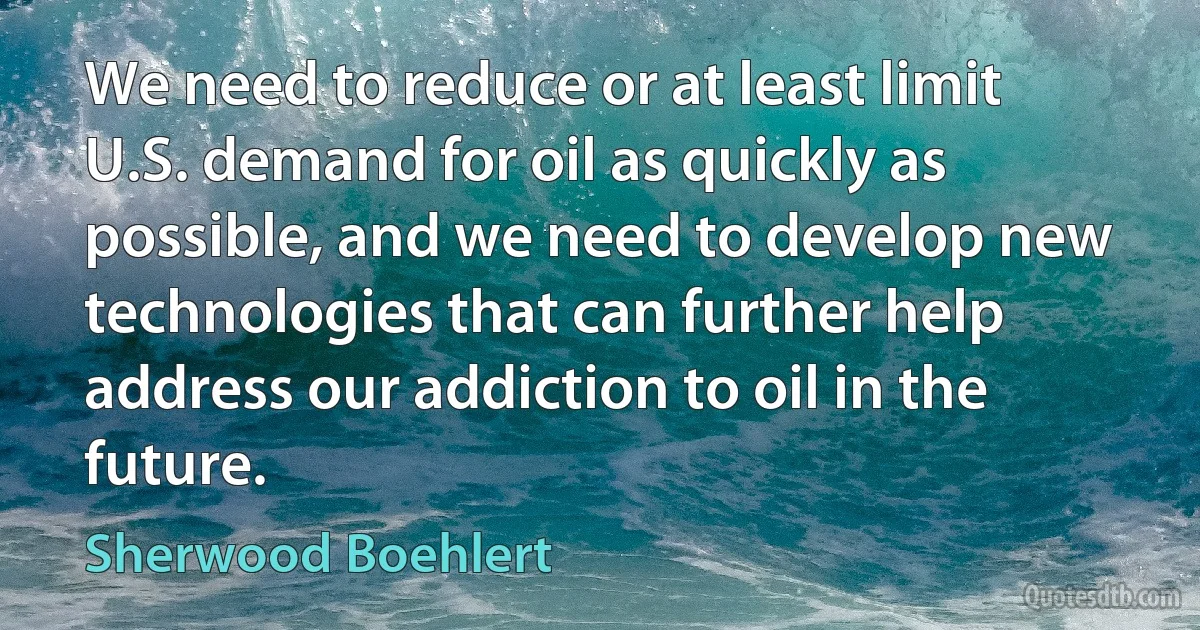 We need to reduce or at least limit U.S. demand for oil as quickly as possible, and we need to develop new technologies that can further help address our addiction to oil in the future. (Sherwood Boehlert)