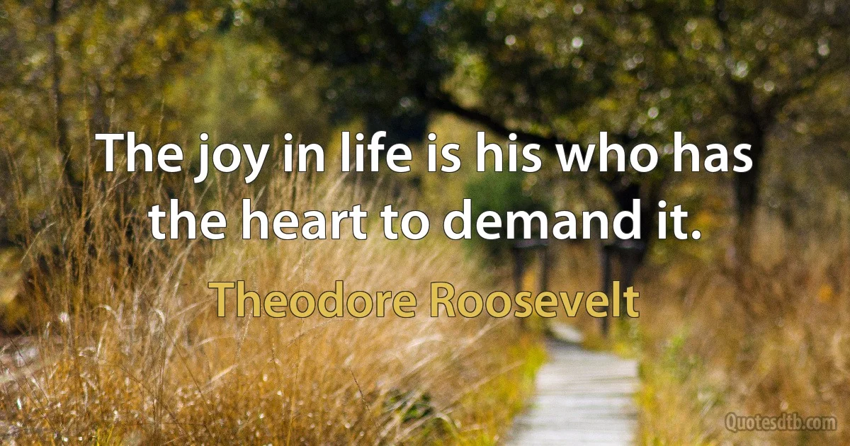 The joy in life is his who has the heart to demand it. (Theodore Roosevelt)