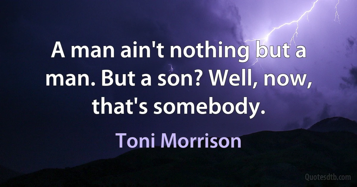 A man ain't nothing but a man. But a son? Well, now, that's somebody. (Toni Morrison)