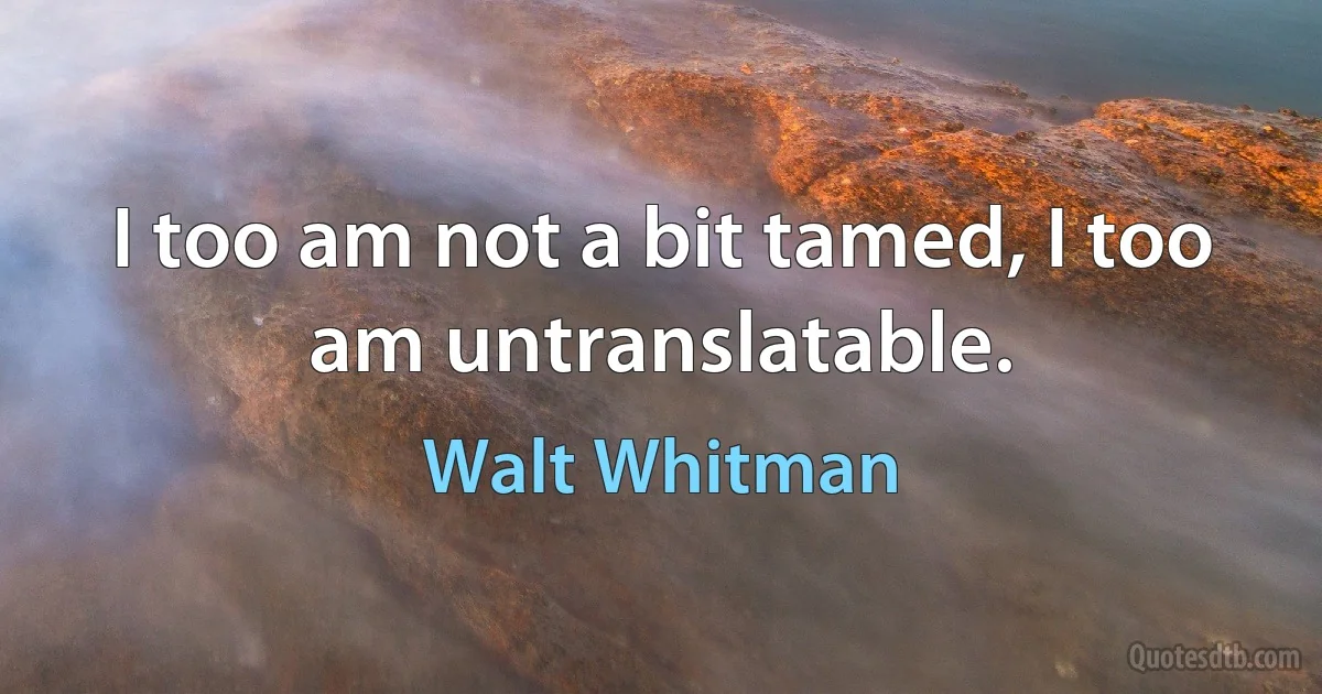 I too am not a bit tamed, I too am untranslatable. (Walt Whitman)