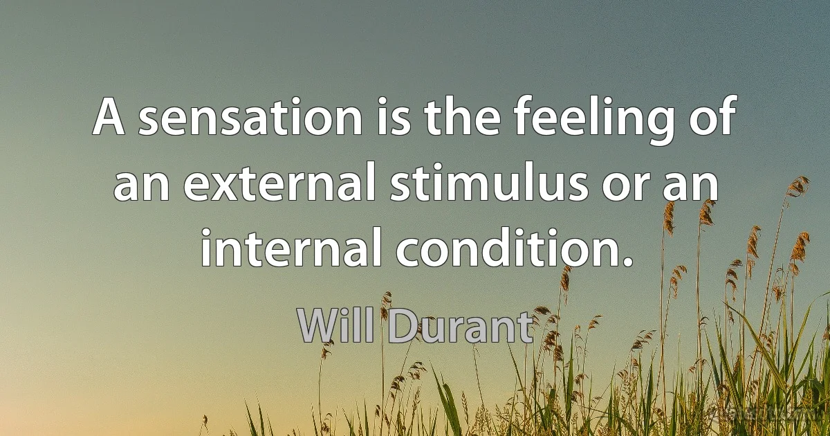 A sensation is the feeling of an external stimulus or an internal condition. (Will Durant)