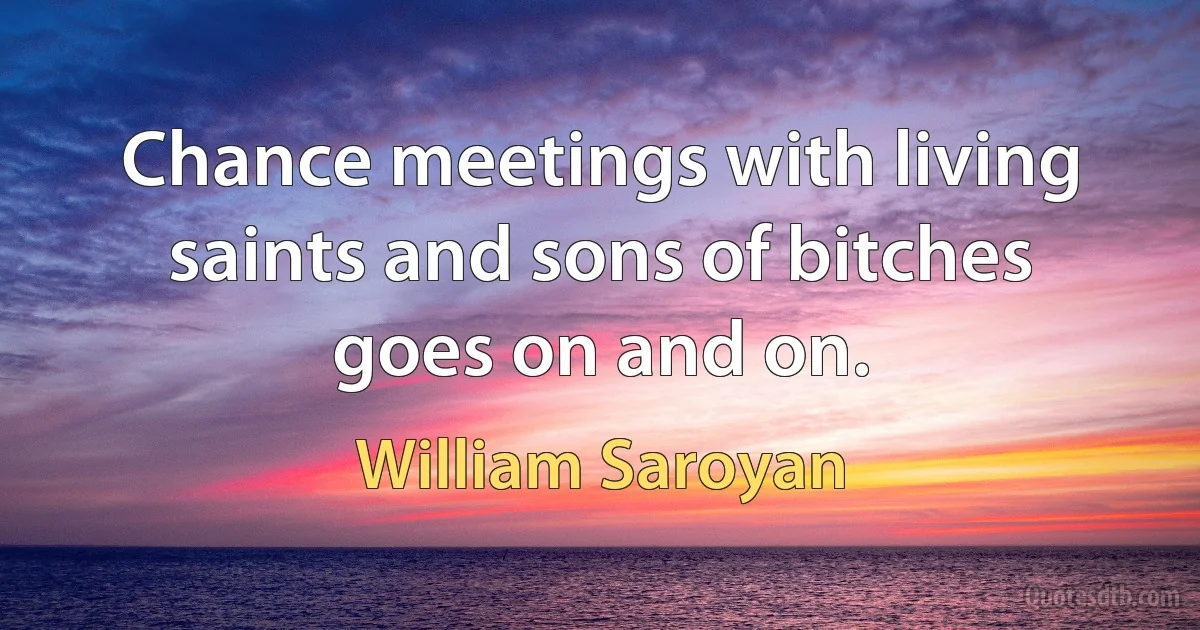 Chance meetings with living saints and sons of bitches goes on and on. (William Saroyan)