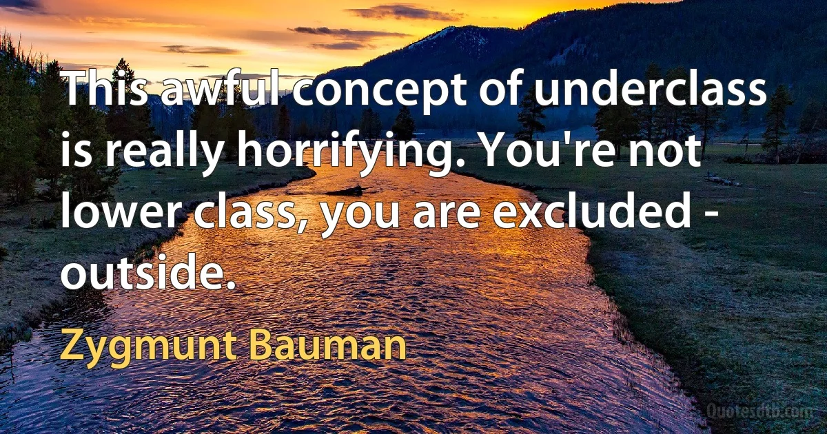 This awful concept of underclass is really horrifying. You're not lower class, you are excluded - outside. (Zygmunt Bauman)