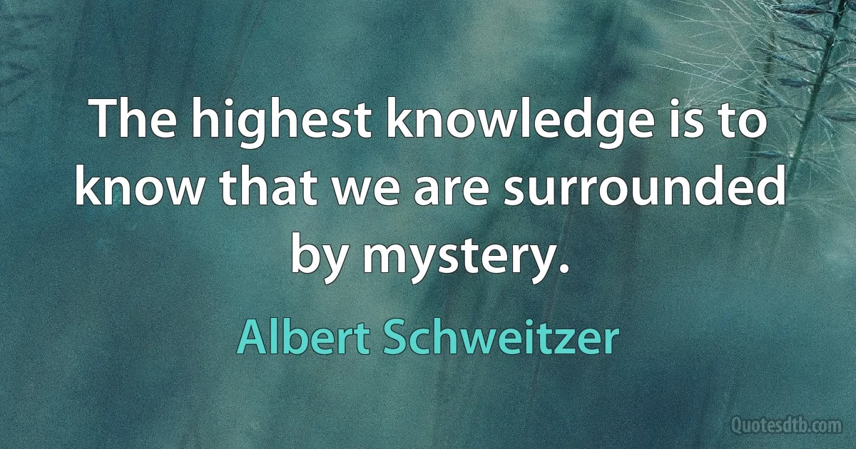 The highest knowledge is to know that we are surrounded by mystery. (Albert Schweitzer)