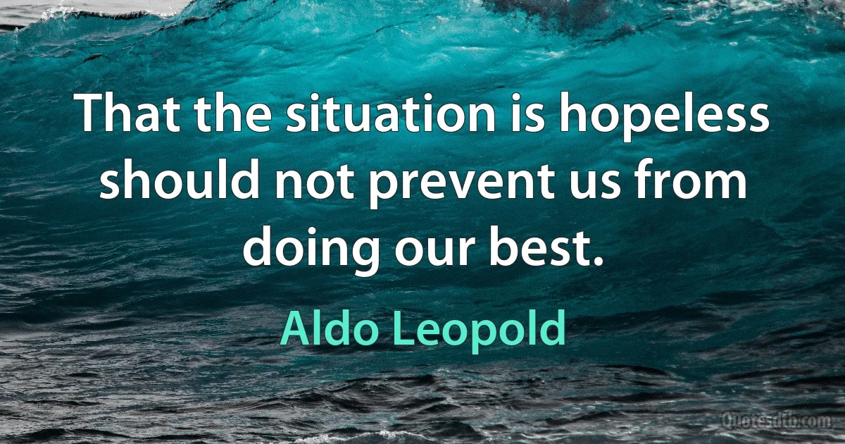 That the situation is hopeless should not prevent us from doing our best. (Aldo Leopold)