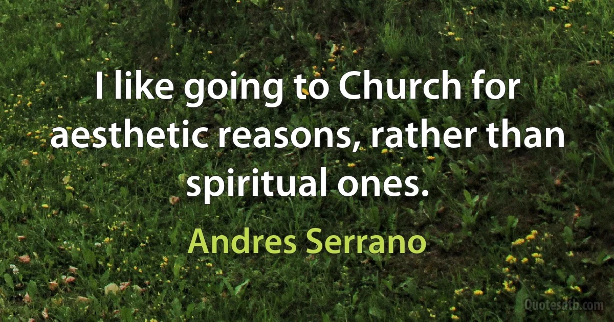 I like going to Church for aesthetic reasons, rather than spiritual ones. (Andres Serrano)