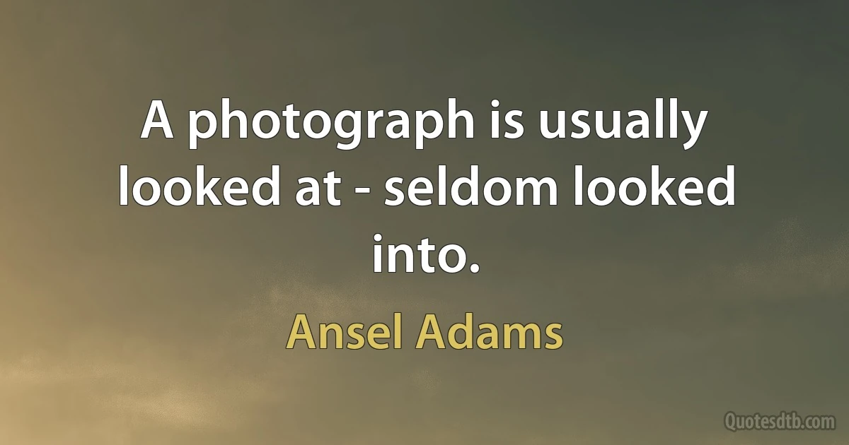 A photograph is usually looked at - seldom looked into. (Ansel Adams)