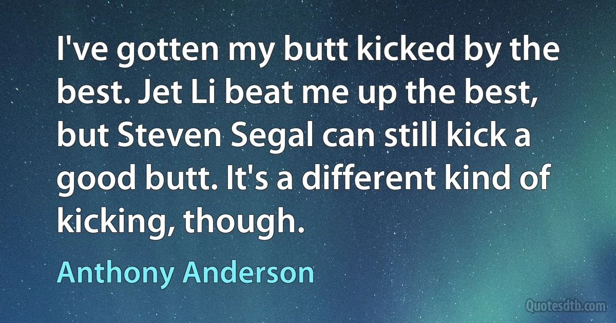 I've gotten my butt kicked by the best. Jet Li beat me up the best, but Steven Segal can still kick a good butt. It's a different kind of kicking, though. (Anthony Anderson)