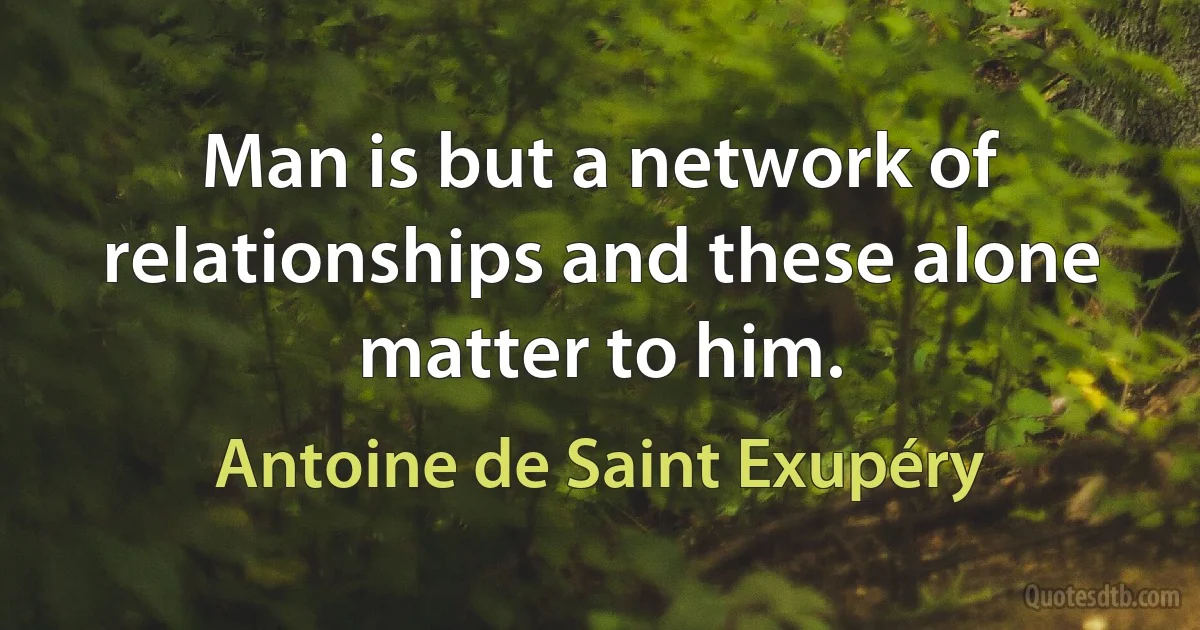 Man is but a network of relationships and these alone matter to him. (Antoine de Saint Exupéry)