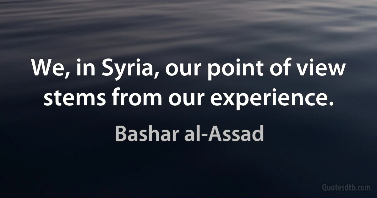 We, in Syria, our point of view stems from our experience. (Bashar al-Assad)