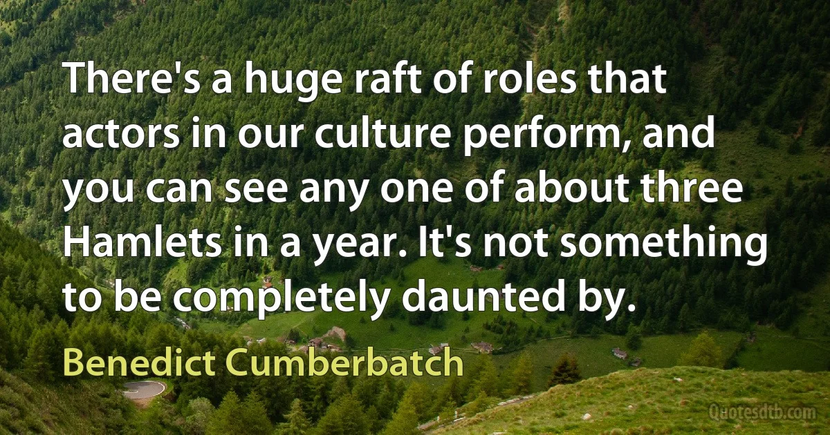 There's a huge raft of roles that actors in our culture perform, and you can see any one of about three Hamlets in a year. It's not something to be completely daunted by. (Benedict Cumberbatch)