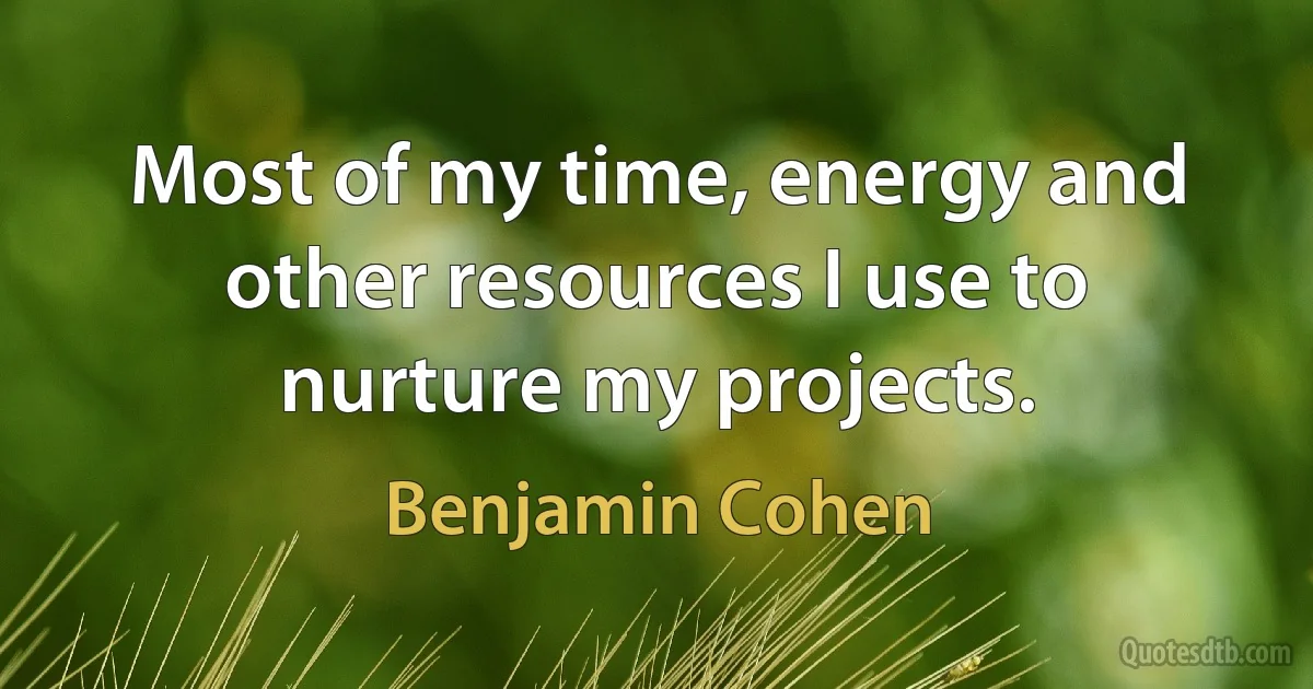 Most of my time, energy and other resources I use to nurture my projects. (Benjamin Cohen)