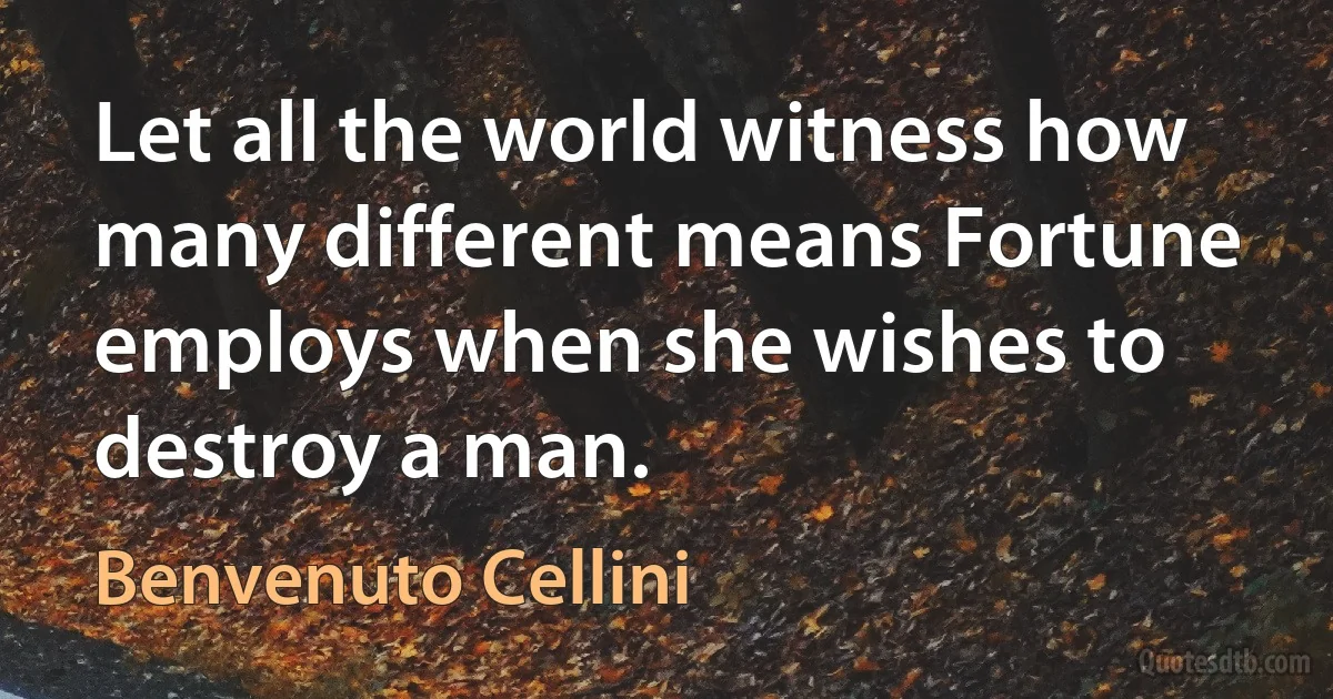 Let all the world witness how many different means Fortune employs when she wishes to destroy a man. (Benvenuto Cellini)