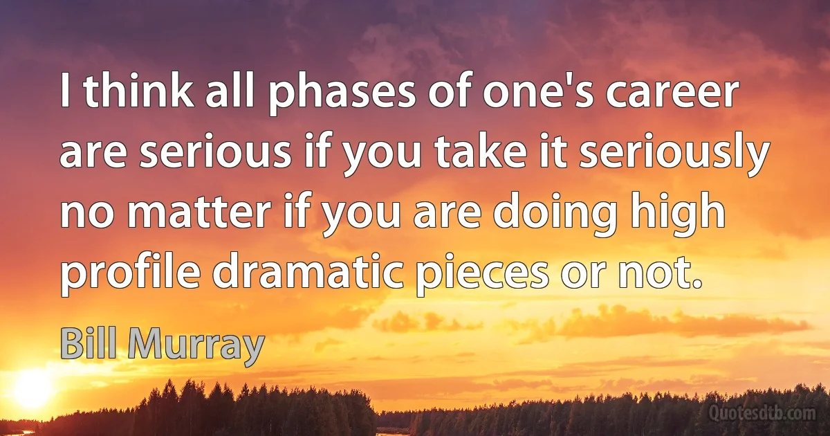 I think all phases of one's career are serious if you take it seriously no matter if you are doing high profile dramatic pieces or not. (Bill Murray)