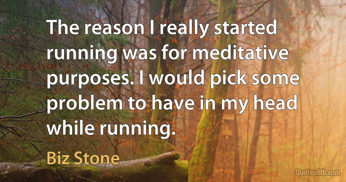 The reason I really started running was for meditative purposes. I would pick some problem to have in my head while running. (Biz Stone)