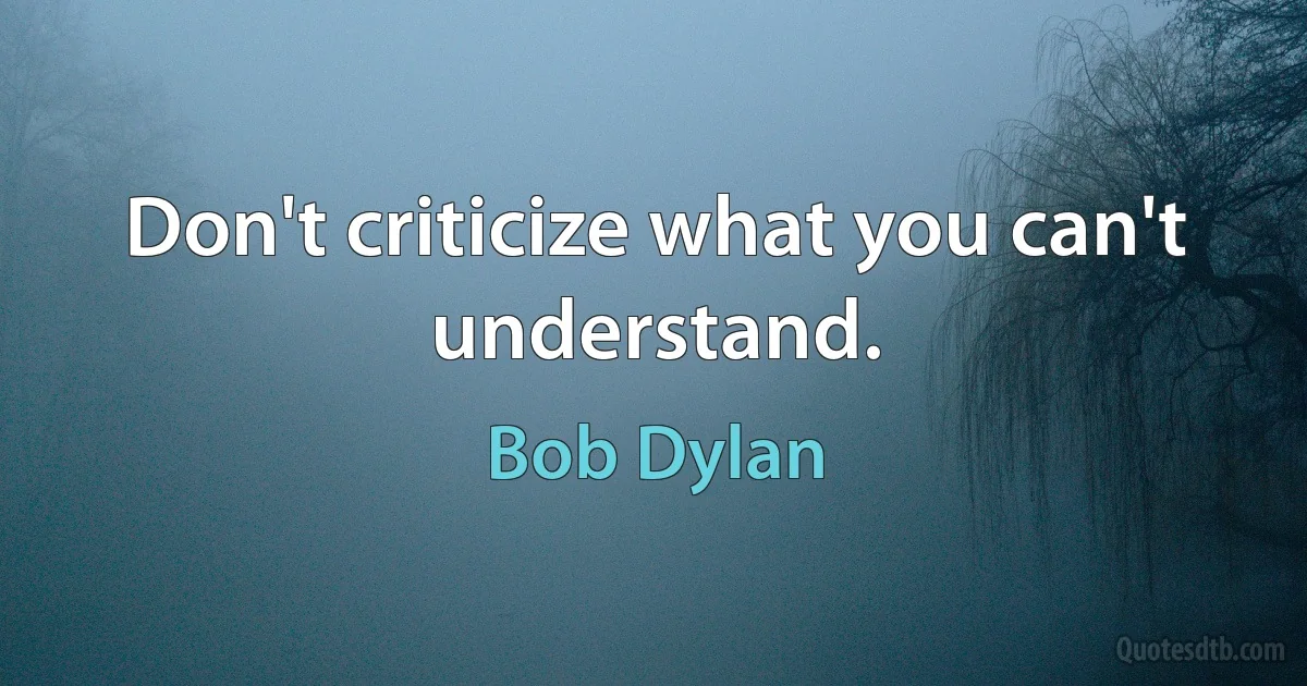 Don't criticize what you can't understand. (Bob Dylan)