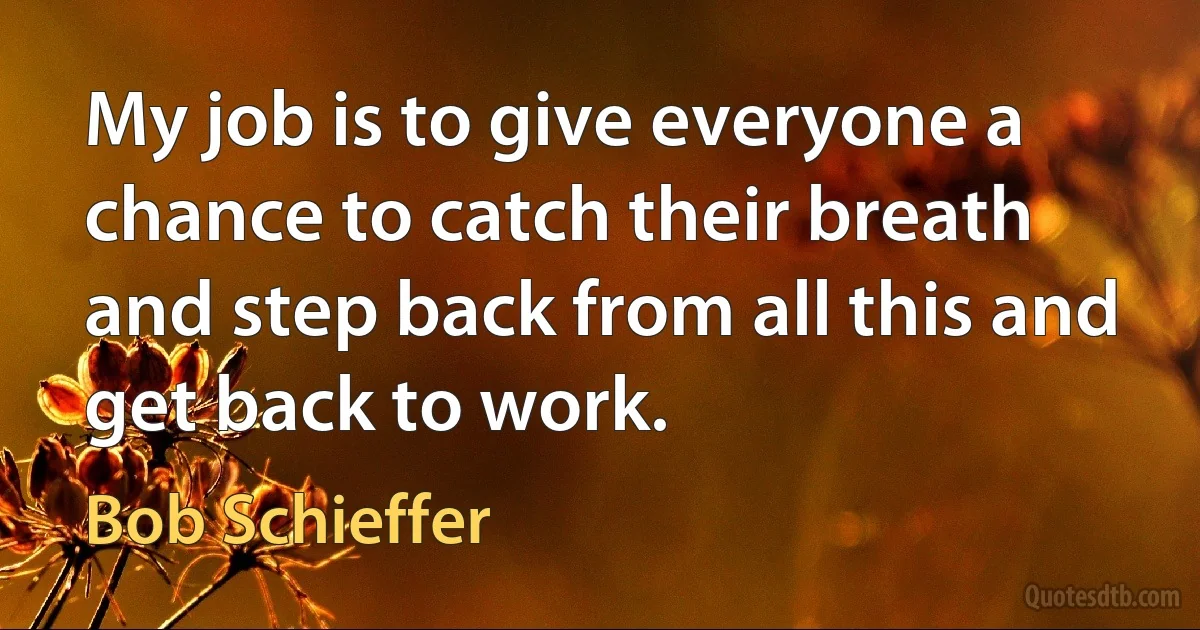 My job is to give everyone a chance to catch their breath and step back from all this and get back to work. (Bob Schieffer)