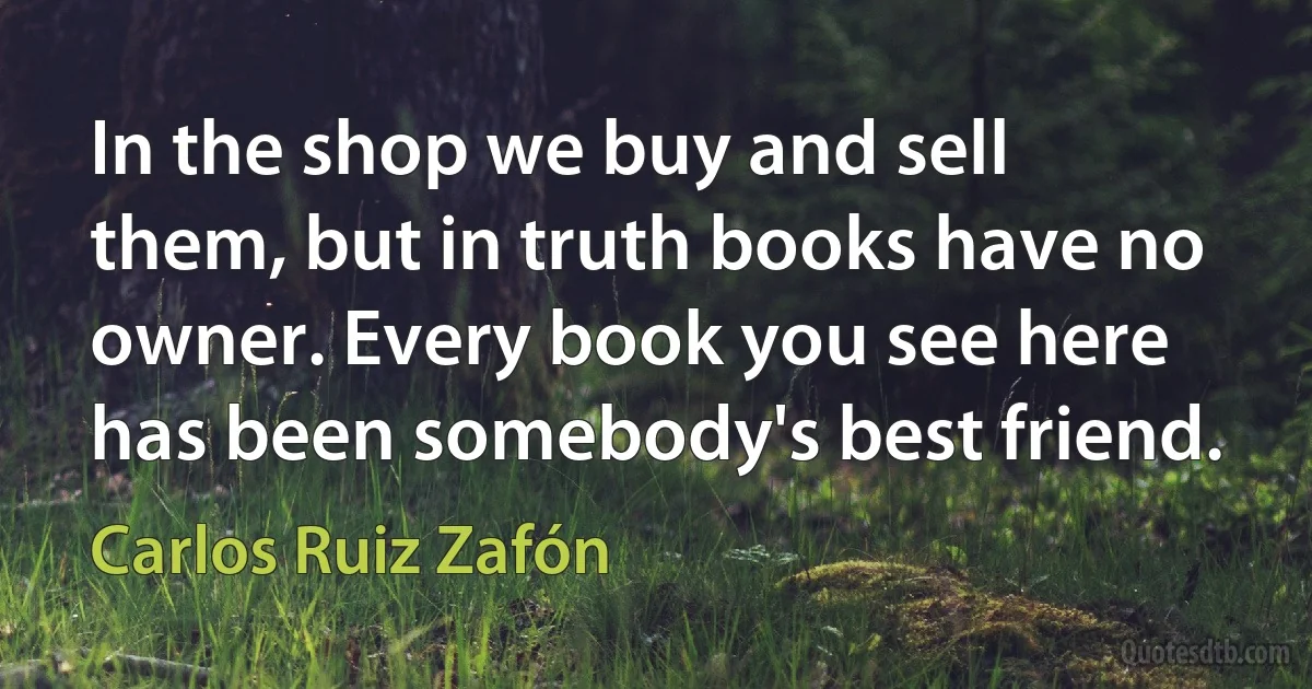 In the shop we buy and sell them, but in truth books have no owner. Every book you see here has been somebody's best friend. (Carlos Ruiz Zafón)