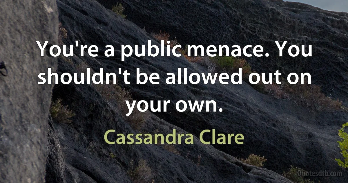 You're a public menace. You shouldn't be allowed out on your own. (Cassandra Clare)