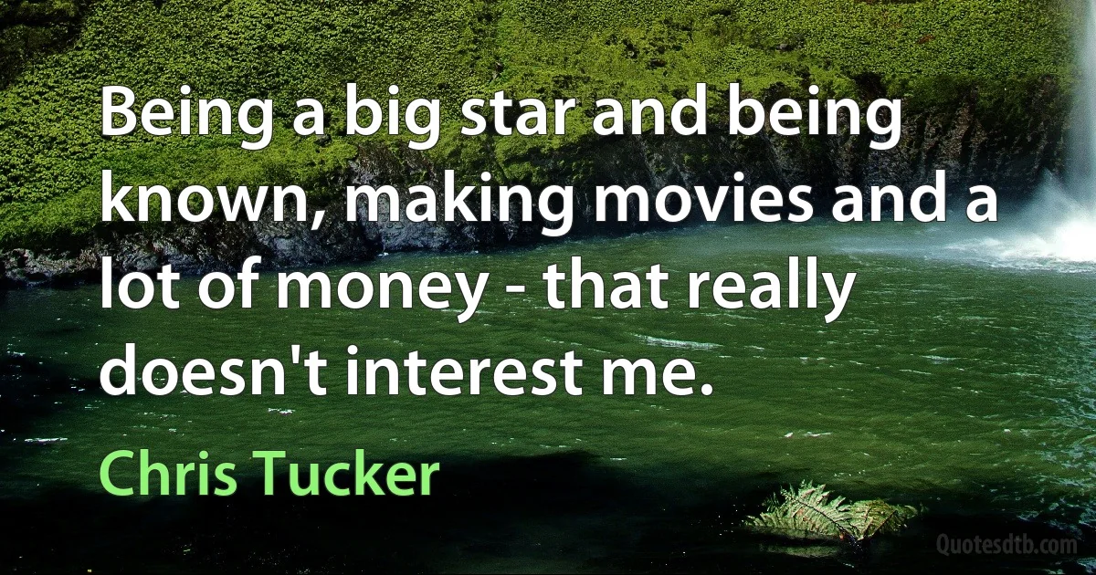 Being a big star and being known, making movies and a lot of money - that really doesn't interest me. (Chris Tucker)