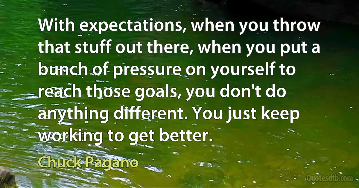 With expectations, when you throw that stuff out there, when you put a bunch of pressure on yourself to reach those goals, you don't do anything different. You just keep working to get better. (Chuck Pagano)