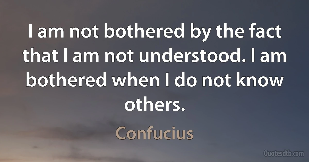 I am not bothered by the fact that I am not understood. I am bothered when I do not know others. (Confucius)