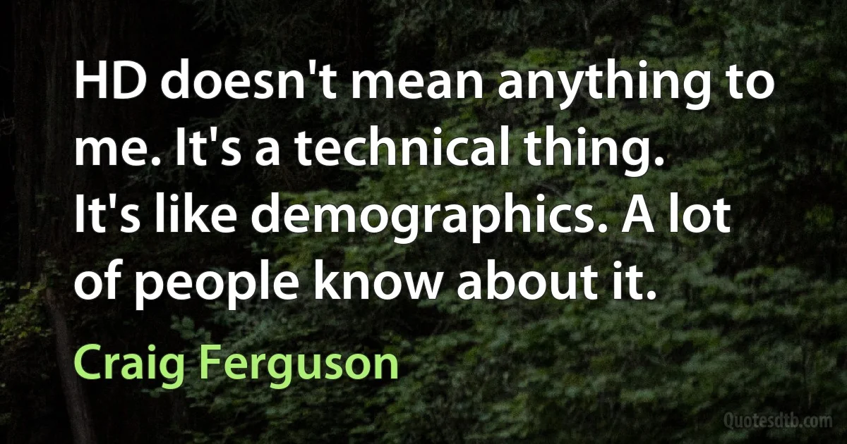 HD doesn't mean anything to me. It's a technical thing. It's like demographics. A lot of people know about it. (Craig Ferguson)