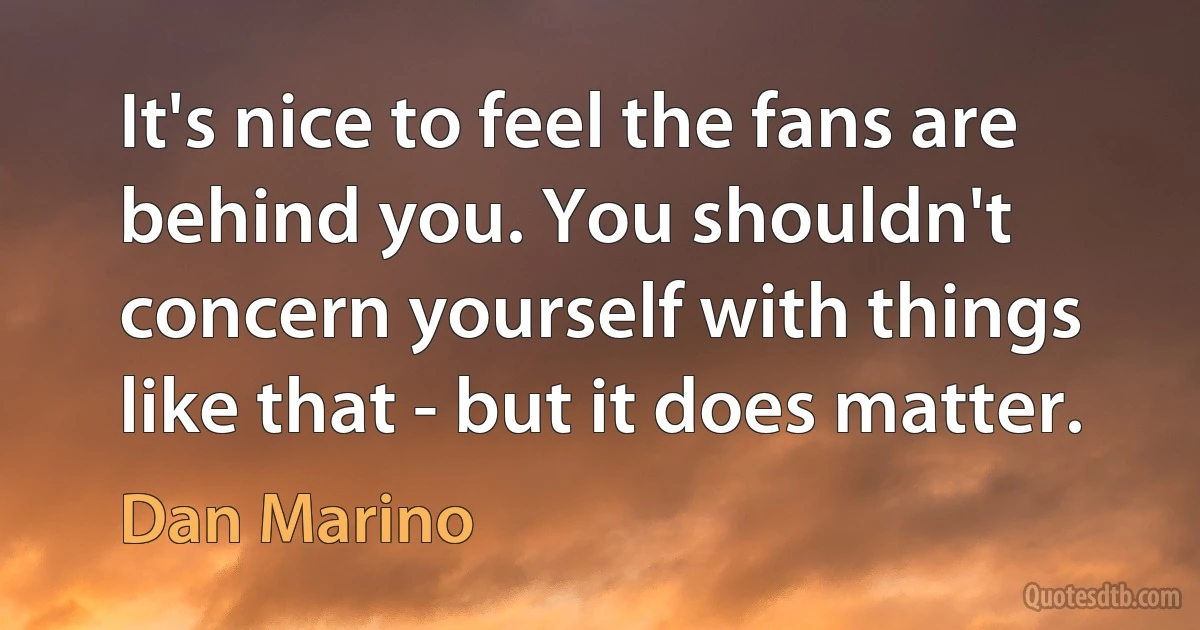 It's nice to feel the fans are behind you. You shouldn't concern yourself with things like that - but it does matter. (Dan Marino)