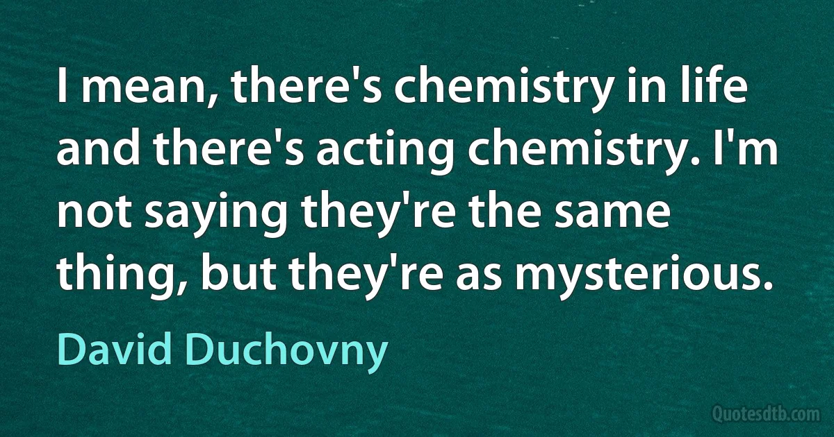 I mean, there's chemistry in life and there's acting chemistry. I'm not saying they're the same thing, but they're as mysterious. (David Duchovny)