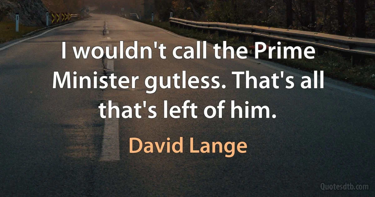 I wouldn't call the Prime Minister gutless. That's all that's left of him. (David Lange)